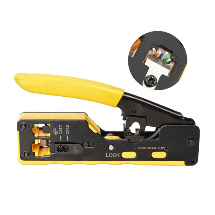 6P8P Seven-type Through-hole Crystal Head  Wire Stripping Tool Network Cable Pliers(Yellow)