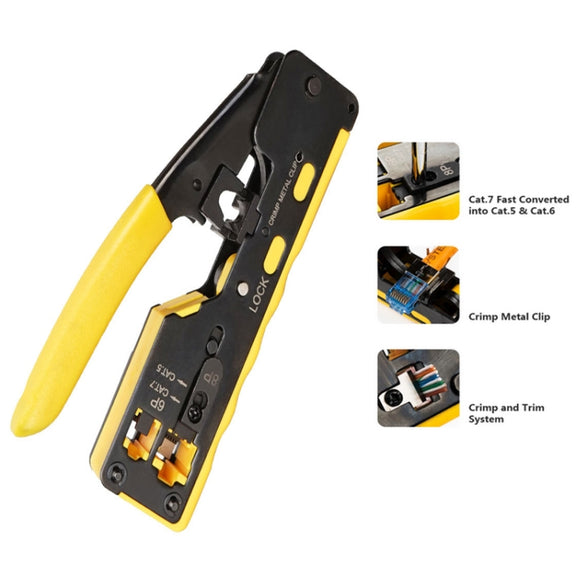6P8P Seven-type Through-hole Crystal Head  Wire Stripping Tool Network Cable Pliers(Yellow)