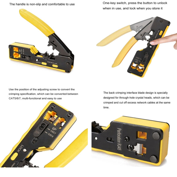 6P8P Seven-type Through-hole Crystal Head  Wire Stripping Tool Network Cable Pliers(Yellow)