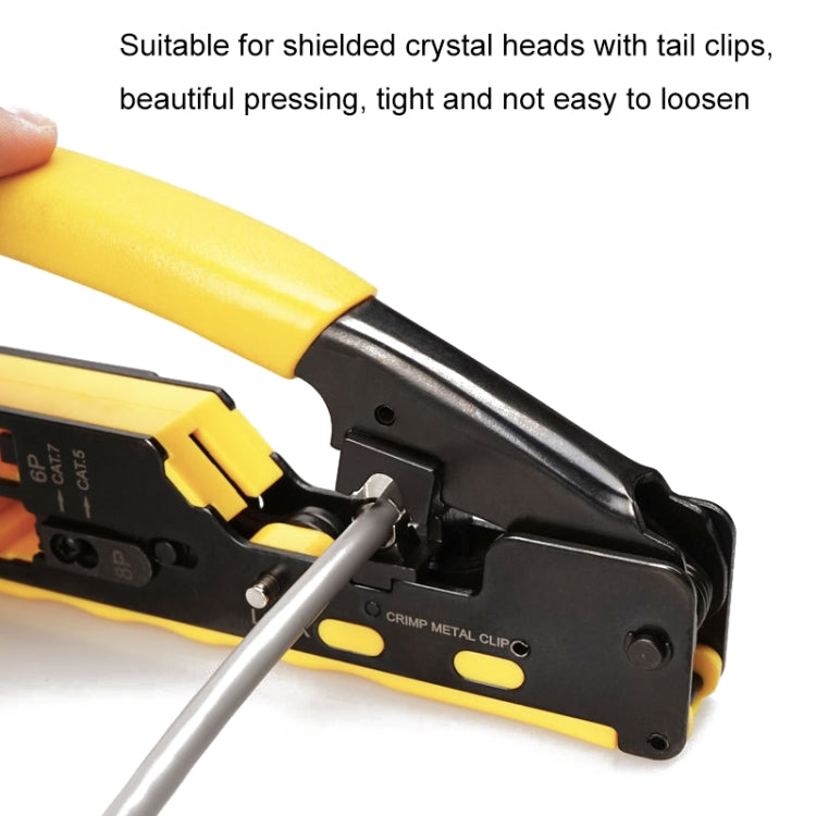 6P8P Seven-type Through-hole Crystal Head  Wire Stripping Tool Network Cable Pliers(Yellow)