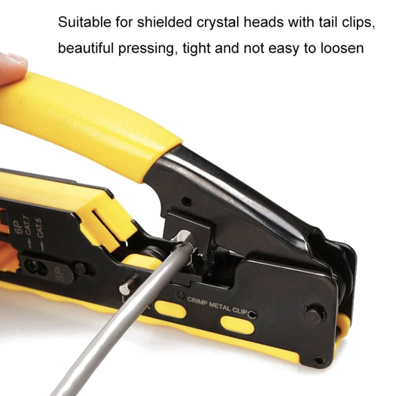 6P8P Seven-type Through-hole Crystal Head  Wire Stripping Tool Network Cable Pliers(Yellow)