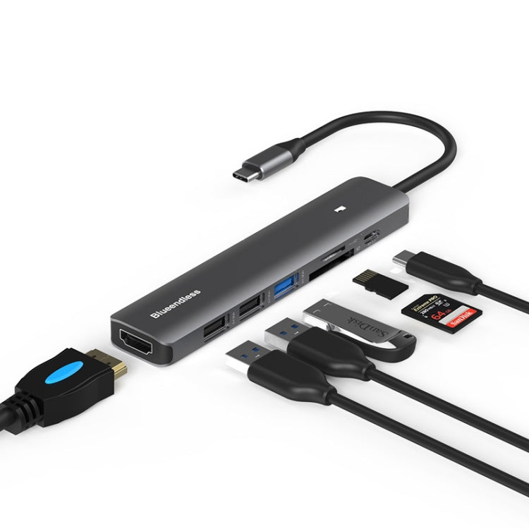 Blueendless Type-C+USB 3.0/2.0+HDMI4K HUB, Specification: 7 in 1