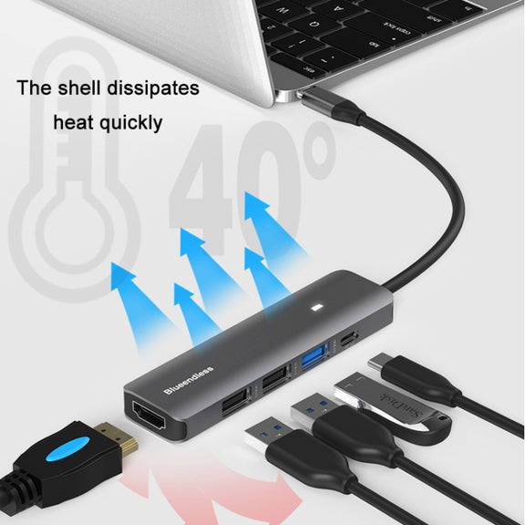 Blueendless Type-C+USB 3.0/2.0+HDMI4K HUB, Specification: 7 in 1