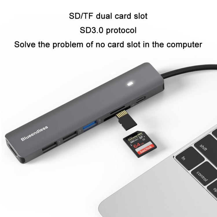 Blueendless Type-C+USB 3.0/2.0+HDMI4K HUB, Specification: 5 in 1