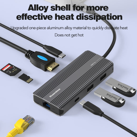 Blueendless 8K/30Hz Type-C To Gigabit Ethernet USB3.1 Docking Station(8 in 1)