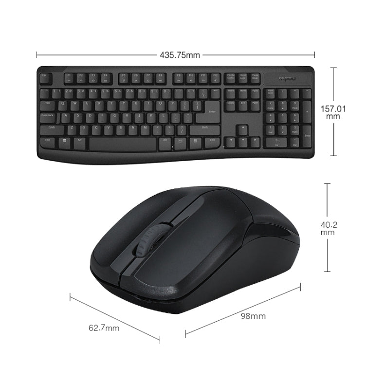 Rapoo X1800PRO 104 Keys Water-resistant Multimedia Wireless Keyboard Mouse Set(Black)