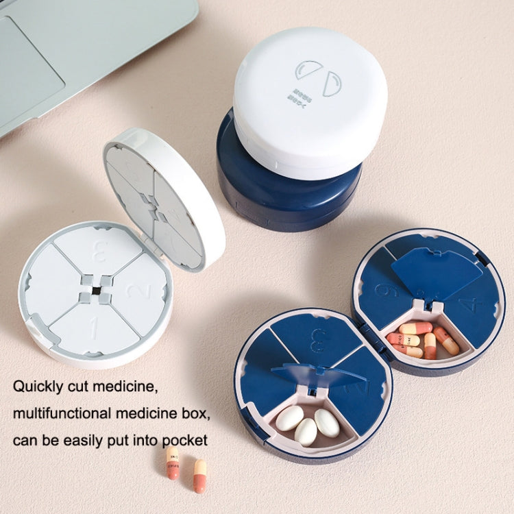 Double-layer Round Eight Grids Portable Medicine Box with Cutter(White)