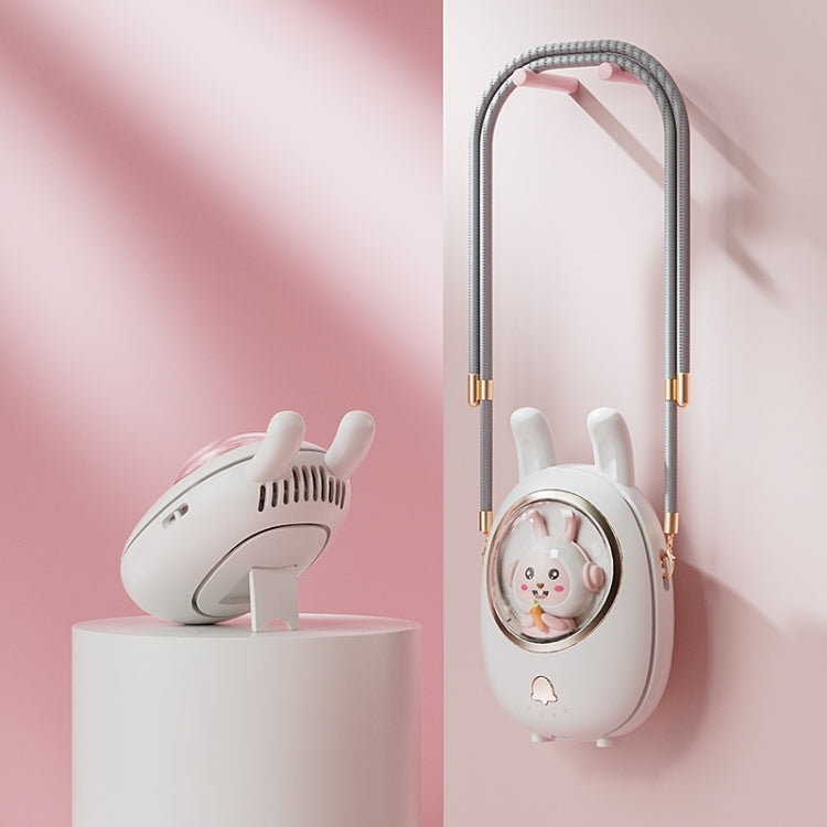 Children Hanging Neck Fan USB Handheld Light Glowing Mini Portable Fan(White)
