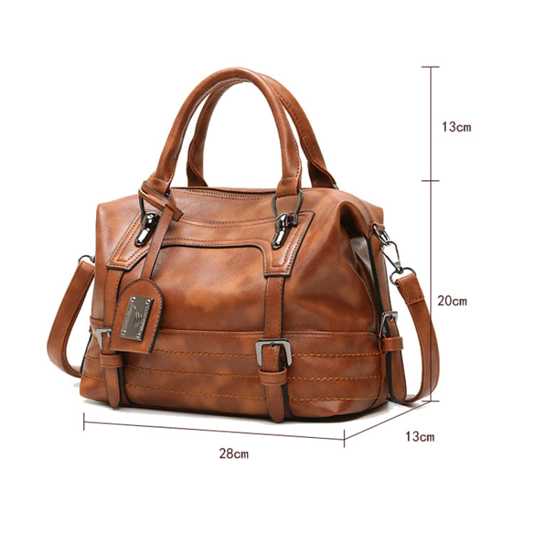 Ladies Casual Handbag Soft-faced Solid Color One-shoulder Diagonal Large Bag(Brown)
