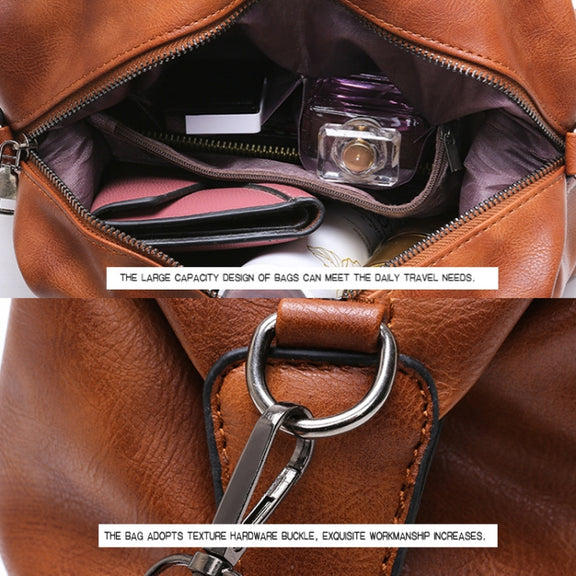 Ladies Casual Handbag Soft-faced Solid Color One-shoulder Diagonal Large Bag(Brown)