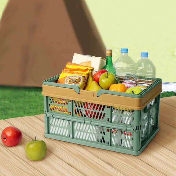 Foldable Picnic Basket Supermarket Shopping Basket,Size: 25x30.5x44cm(Green Coffee)