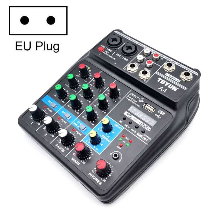 TEYUN A4 4-way Small Microphone Digital Mixer Live Recording Effector(EU Plug)