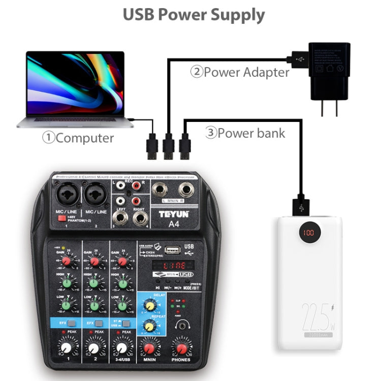 TEYUN A4 4-way Small Microphone Digital Mixer Live Recording Effector(EU Plug)