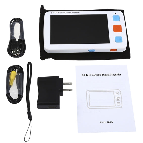 5.0 inch Portable HD Electronic Vision Aid Low Vision Magnifying Glass Reader, US Plug(White)