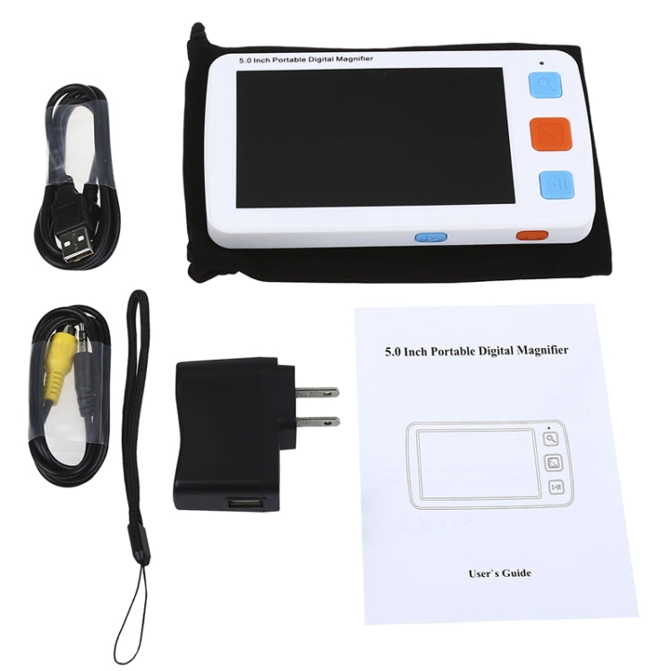 5.0 inch Portable HD Electronic Vision Aid Low Vision Magnifying Glass Reader, US Plug(White)