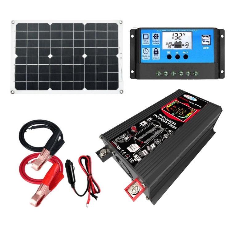 Tang 3 Generations Home Solar Generator Inverter+30A Controller+18W 12V Solar Panel, Specification: Black 12V To 110V