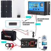 Tang 3 Generations Home Solar Generator Inverter+30A Controller+18W 12V Solar Panel, Specification: Black 12V To 110V