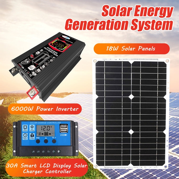 Tang 3 Generations Home Solar Generator Inverter+30A Controller+18W 12V Solar Panel, Specification: Black 12V To 110V