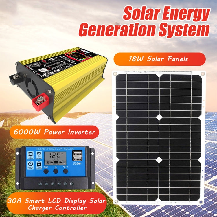 Tang 3 Generations Home Solar Generator Inverter+30A Controller+18W 12V Solar Panel, Specification: Yellow 12V To 110V