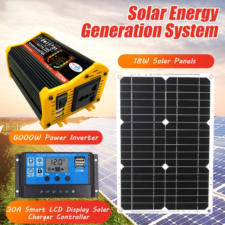 Saga 3 Generations Home Solar Generator Inverter+30A Controller+18W 12V Solar Panel, Specification: Black 12V To 110V