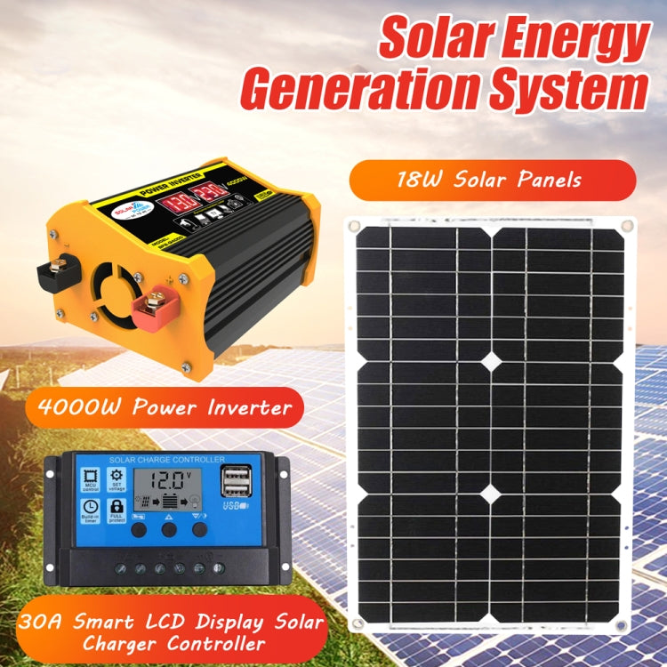 Saga Generation 2 Home Solar Generator Inverter+30A Controller+18W 12V Solar Panel, Specification: Black 12V To 220V
