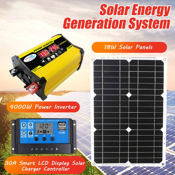 Saga Generation 2 Home Solar Generator Inverter+30A Controller+18W 12V Solar Panel, Specification: Yellow 12V To 220V