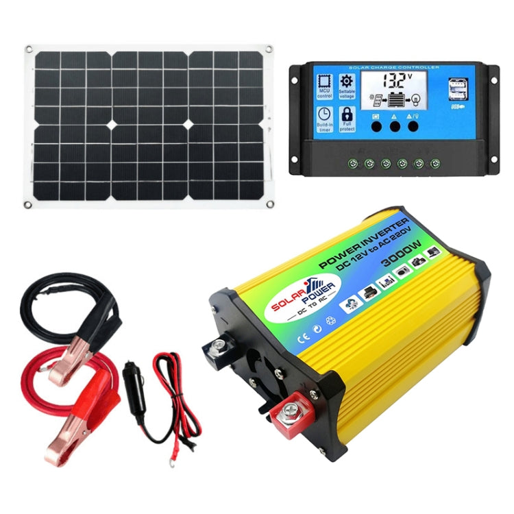 Saga Generation 1 Home Solar Generator Inverter+30A Controller+18W 12V Solar Panel, Specification: Yellow 12V To 110V
