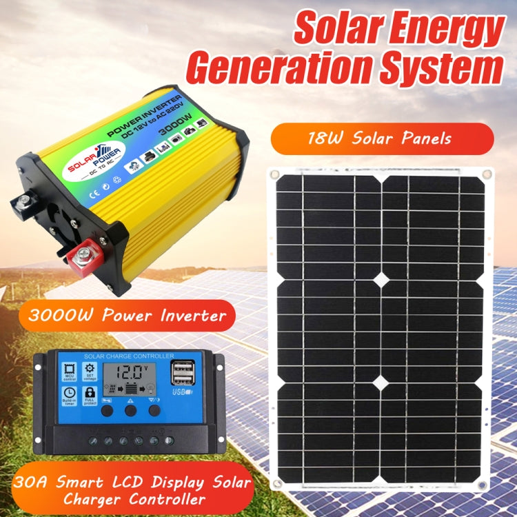 Saga Generation 1 Home Solar Generator Inverter+30A Controller+18W 12V Solar Panel, Specification: Yellow 12V To 110V