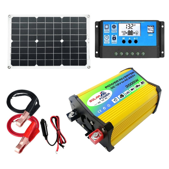 Saga Generation 1 Home Solar Generator Inverter+30A Controller+18W 12V Solar Panel, Specification: Yellow 12V To 110V