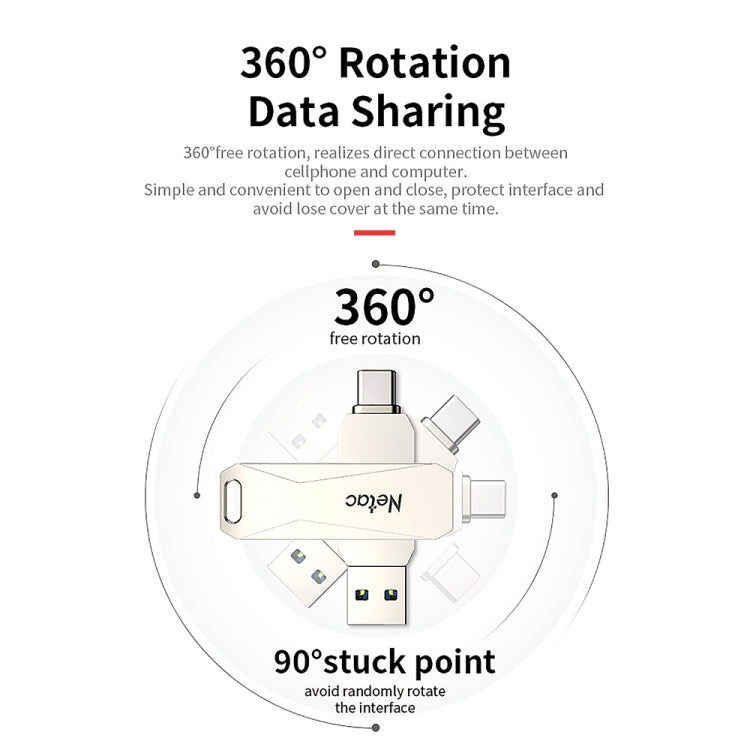 Netac U782C Type-C Dual Interface High-Speed Metal Computer USB Flash Drive, Capacity: 128GB