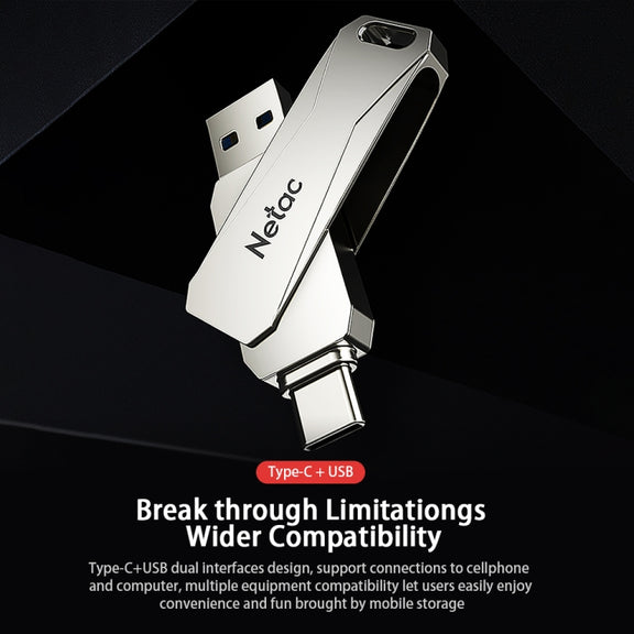 Netac U782C Type-C Dual Interface High-Speed Metal Computer USB Flash Drive, Capacity: 128GB