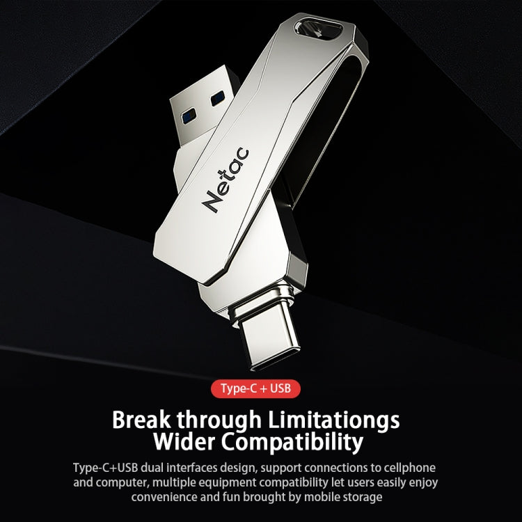 Netac U782C Type-C Dual Interface High-Speed Metal Computer USB Flash Drive, Capacity: 128GB