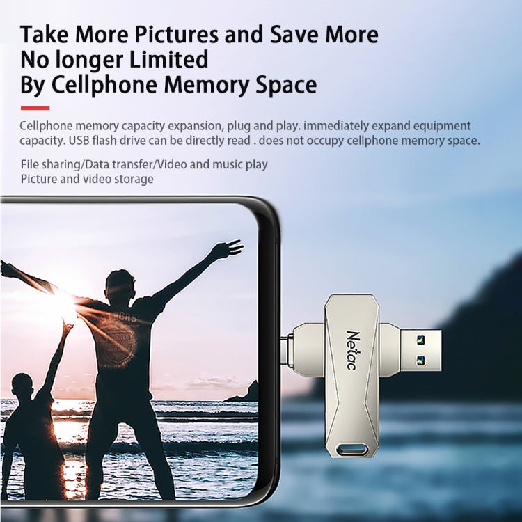 Netac U782C Type-C Dual Interface High-Speed Metal Computer USB Flash Drive, Capacity: 128GB