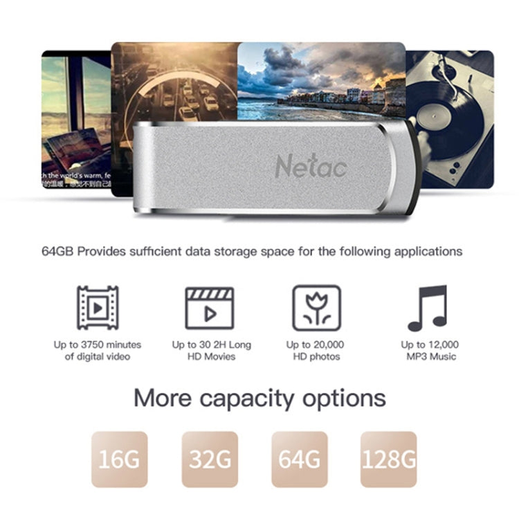 Netac U388 High Speed USB3.0 Metal Rotating Car Computer U Disk, Capacity: 64GB