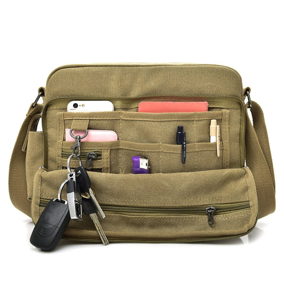 RuYiHuang Men Vintage Canvas Versatile Single-Shoulder Bag(Black)