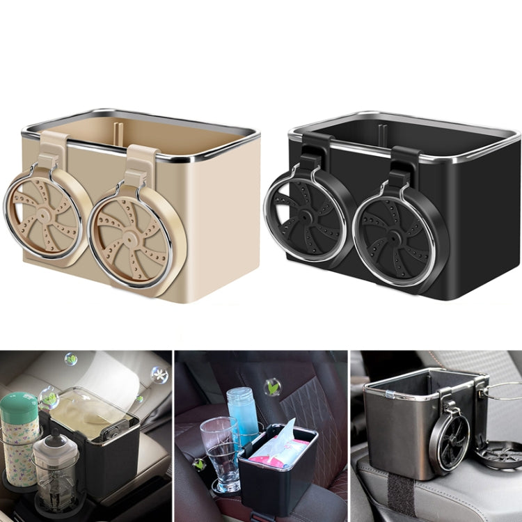 Car Paper Box Hanging Armrest Box Storage Box Cup Holder(Beige Double Cup)