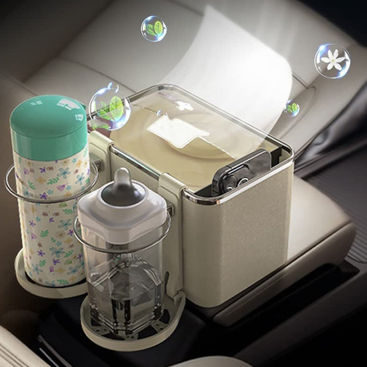 Car Paper Box Hanging Armrest Box Storage Box Cup Holder(Beige Double Cup)