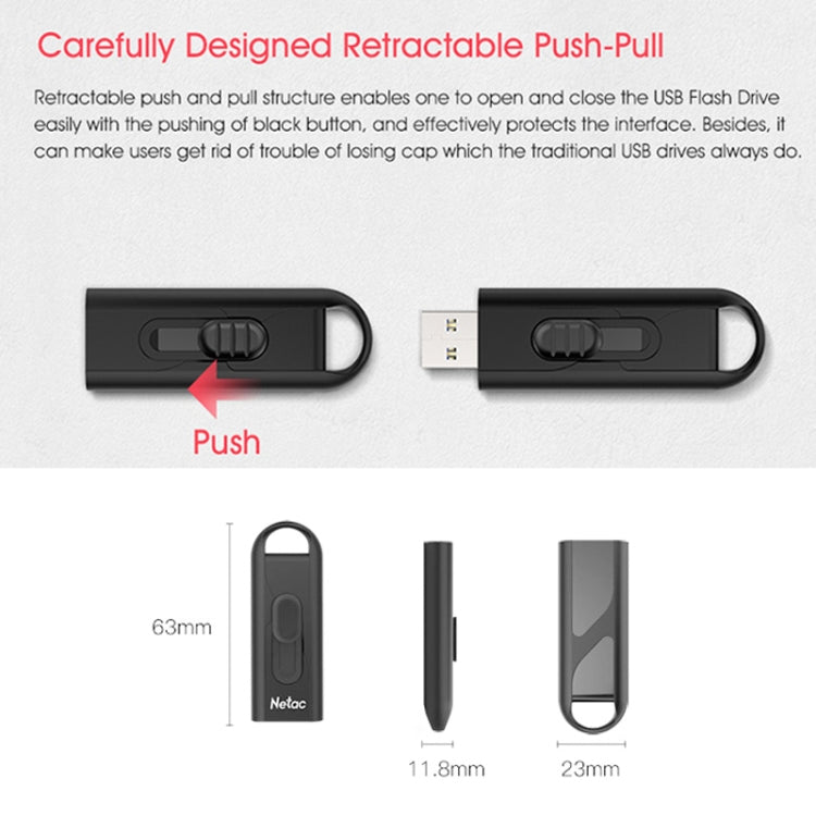 Netac U309 High Speed USB3.0 Push-Pull Encrypted USB Flash Drive, Capacity: 64GB