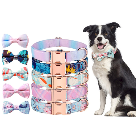 Rose Gold Buckle Pet Detachable Bow Collar, Size: M 2.0x33-50cm(Blue Snake Flower)