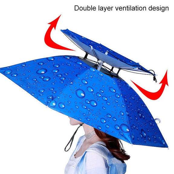 Double-layer Fishing Umbrella Hat Outdoor Sunscreen And Rainproof Folding Umbrella Hat, Color: 95 Blue (Elastic Band)