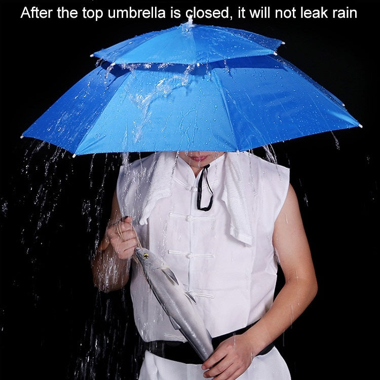 Double-layer Fishing Umbrella Hat Outdoor Sunscreen And Rainproof Folding Umbrella Hat, Color: 95 Blue (Elastic Band)