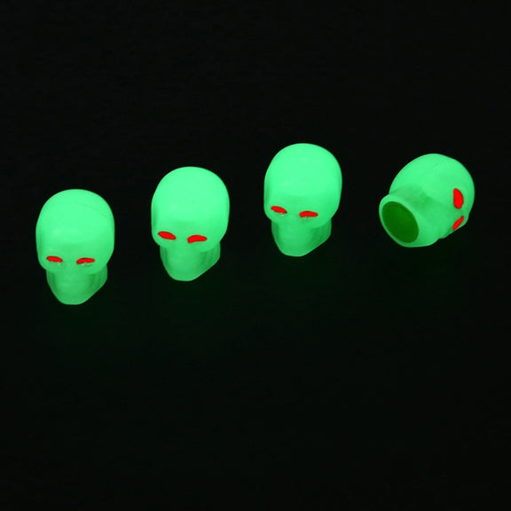 1 Sets Car Tire Luminous Valve Cap Motorcycle Skull Valve Core Cap(Green)