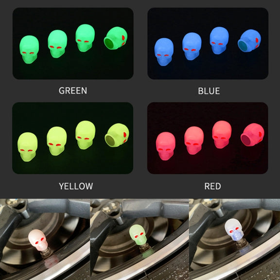 1 Sets Car Tire Luminous Valve Cap Motorcycle Skull Valve Core Cap(Red)