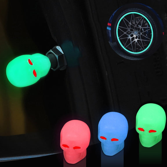 1 Sets Car Tire Luminous Valve Cap Motorcycle Skull Valve Core Cap(Red)
