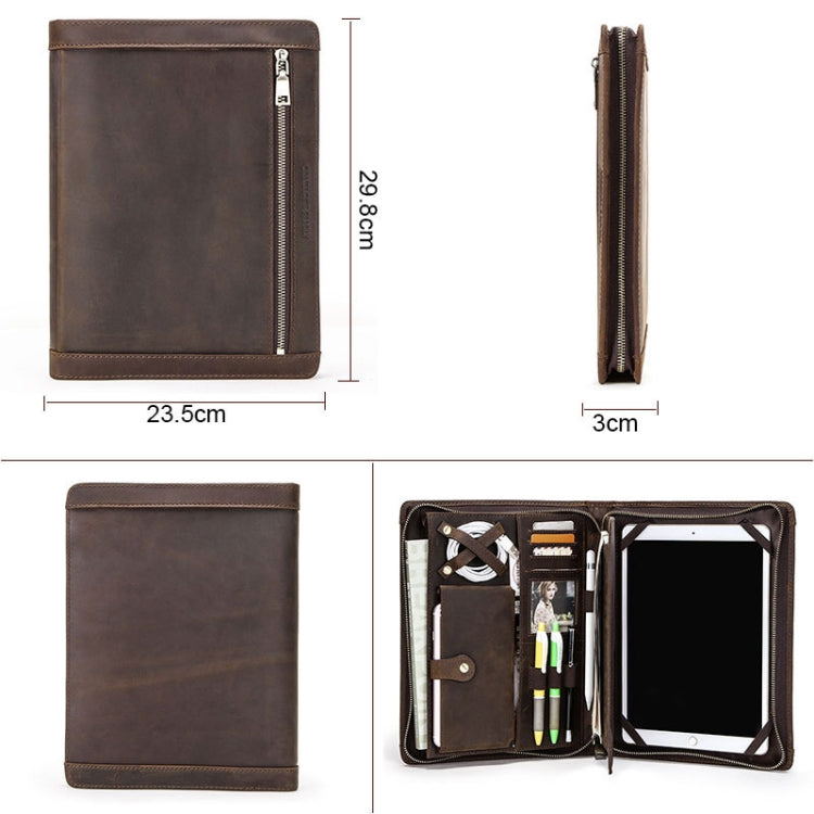 Crazy Horse Leather Pen Slot Zipper Multifunctional Tablet Cover For IPad Pro 9.7/10.5/11 Inch(Light Brown)
