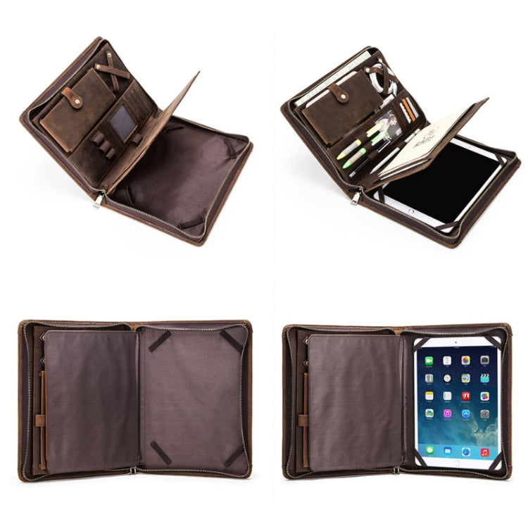 Crazy Horse Leather Pen Slot Zipper Multifunctional Tablet Cover For IPad Pro 9.7/10.5/11 Inch(Light Brown)