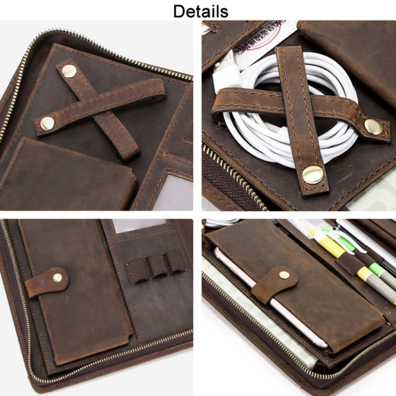 Crazy Horse Leather Pen Slot Zipper Multifunctional Tablet Cover For IPad Pro 9.7/10.5/11 Inch(Light Brown)