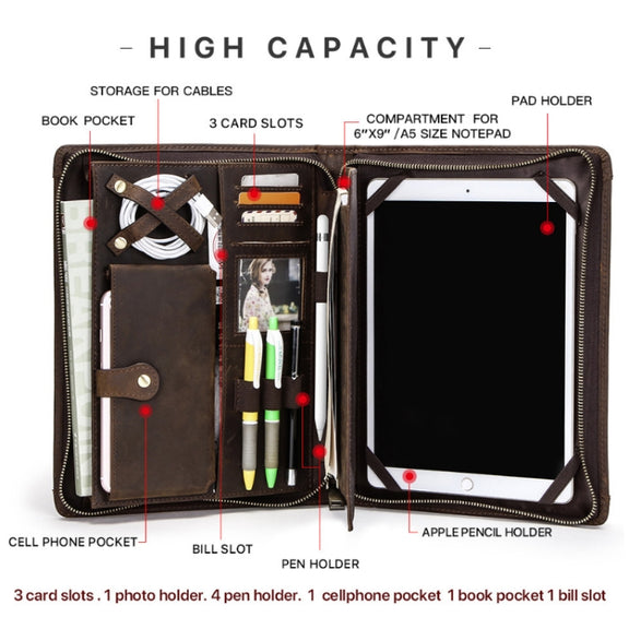 Crazy Horse Leather Pen Slot Zipper Multifunctional Tablet Cover For IPad Pro 9.7/10.5/11 Inch(Light Brown)