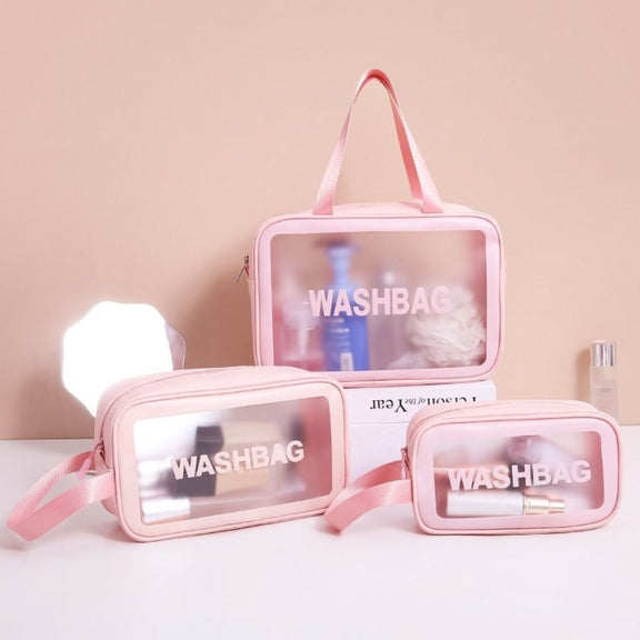2 PCS Frosted Translucent Water-resistant Storage Bag Cosmetic Bag Swimming Bag Wash Bag Pink L
