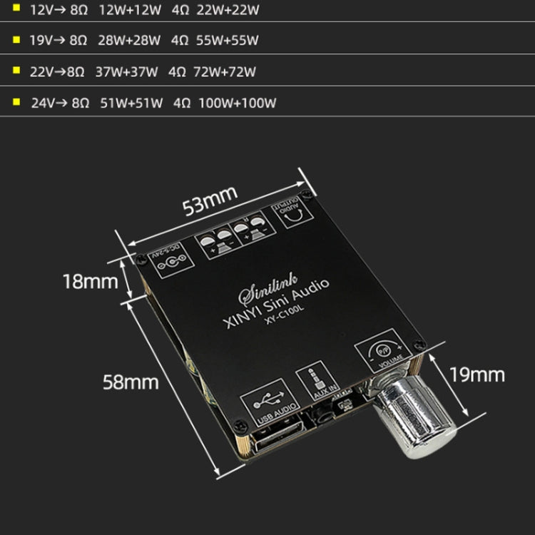 XY-C100L Stereo Stepless Tuning Bluetooth Digital Power Amplifier Board